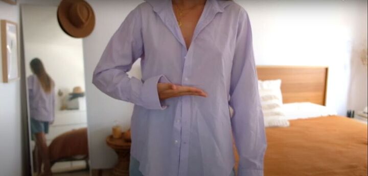 fun thrift flip transform a mens shirt into a cute drawstring top, Plot the waistline