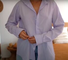 fun thrift flip transform a mens shirt into a cute drawstring top, Mark the waistline with a pin
