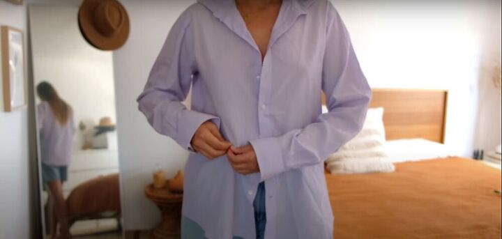 fun thrift flip transform a mens shirt into a cute drawstring top, Mark the waistline with a pin