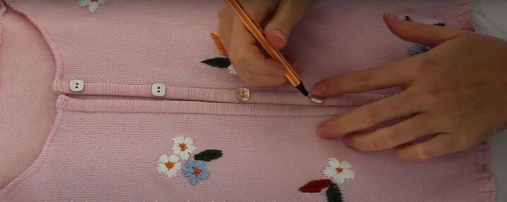 how to upcycle an old zip up into an adorable embroidered sweater, Embroidered cardigan sweater