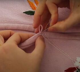 how to upcycle an old zip up into an adorable embroidered sweater, Sew on the loops