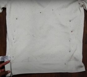 how to make a cross neck top from a thrift store sweater, Pins mark where to cut