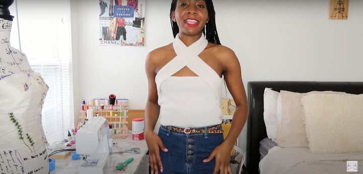 how to make a cross neck top from a thrift store sweater, Make a criss cross neck top