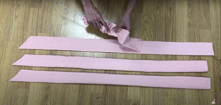 diy tiered dress with oversized bow shoulder straps, Turn the straps right side out