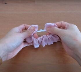 quick diy bow scrunchies to make with scrap fabric, Sew the elastic together