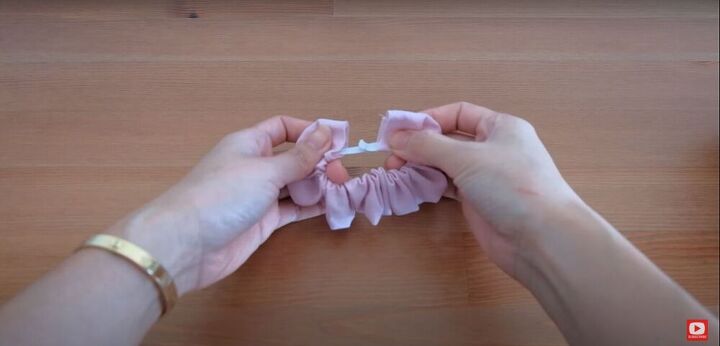 quick diy bow scrunchies to make with scrap fabric, Sew the elastic together