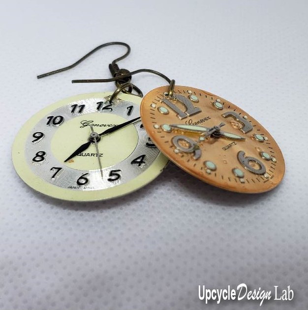 simple upcycled watch face earrings