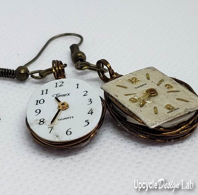 simple upcycled watch face earrings