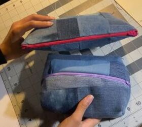 how to make patchwork denim makeup bags, Handmade makeup bag
