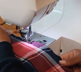 shirt refashion 101 make a unique 3 way plaid dress, Stitch the raw edge