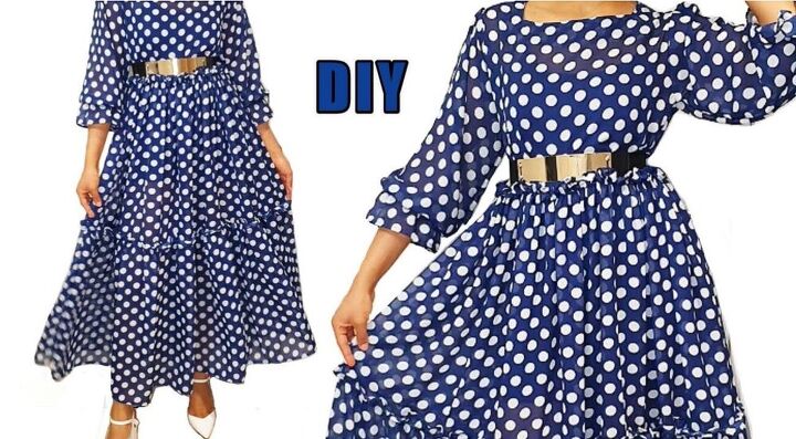 sew a puffy sleeve maxi dress with this easy tutorial, Finished puff sleeve maxi dress