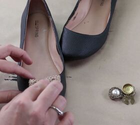 diy shoes transform your shoes into something unique, Glue down the ribbon