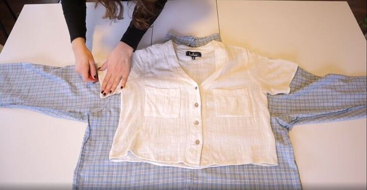two fantastic shirt refashion ideas, Use a crop top for the pattern