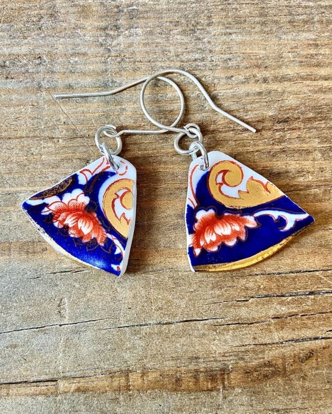 how to create earrings from ceramic plates, Vintage recycled china earrings