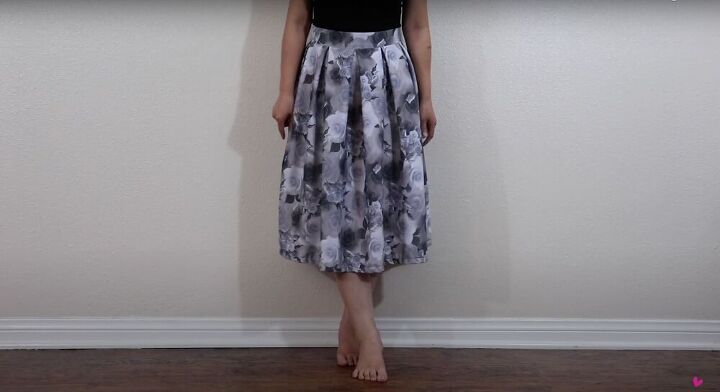 how to make a pleated floral midi skirt, Sew a floral midi skirt