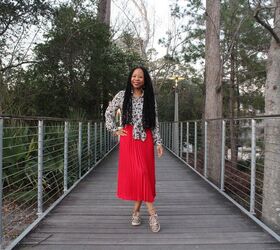 3 ways to style a red midi skirt