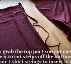 no sew t shirt to gathered peplum tank top upcycle, Cut strips from the t shirt