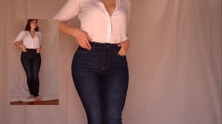how to style jeans four chic and effortless looks, Open buttons for a deeper V