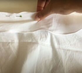 how to sew a pretty cottagecore skirt step by step, Pinning the waistband to the top of the skirt