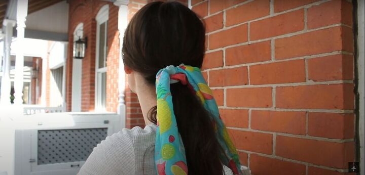 how to make a diy hair clip and scrunchie with dollar store supplies, Completed scrunchie with tails