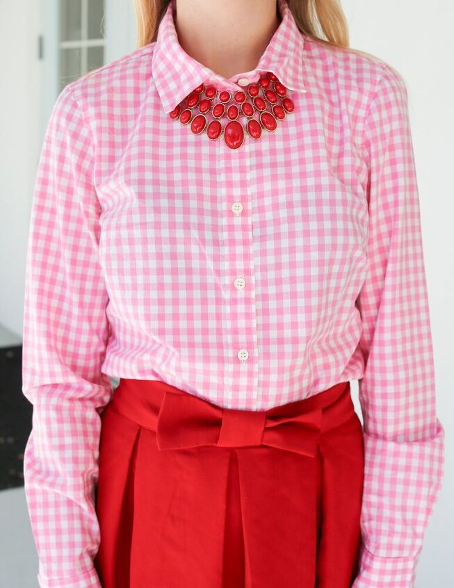 red statement necklace for spring, Shop the Look Pink Gingham Top Bow Skirt Similar Necklace
