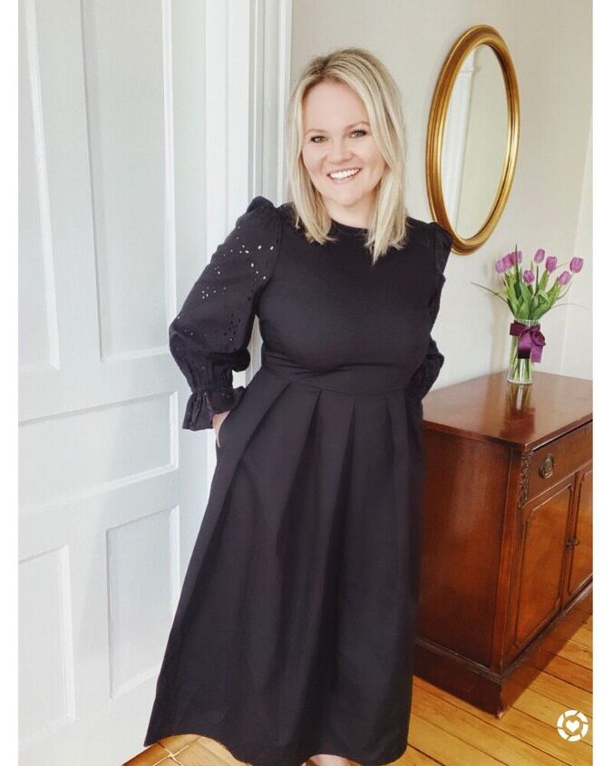 wedding guest dress idea on a budget, Long sleeved back dress with eyelet details