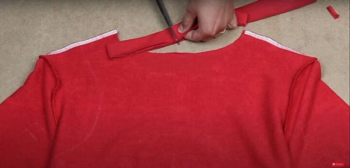how to sew a t shirt dress with a cutout in the back, Cut the neckband to the appropriate length
