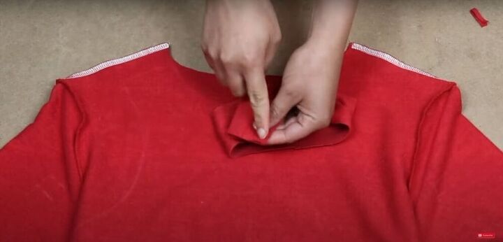 how to sew a t shirt dress with a cutout in the back, Sew the ends together