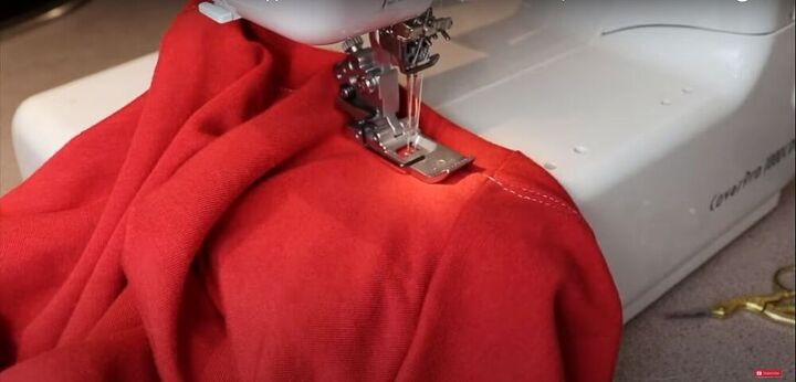 how to sew a t shirt dress with a cutout in the back, Top stitch around the neckband