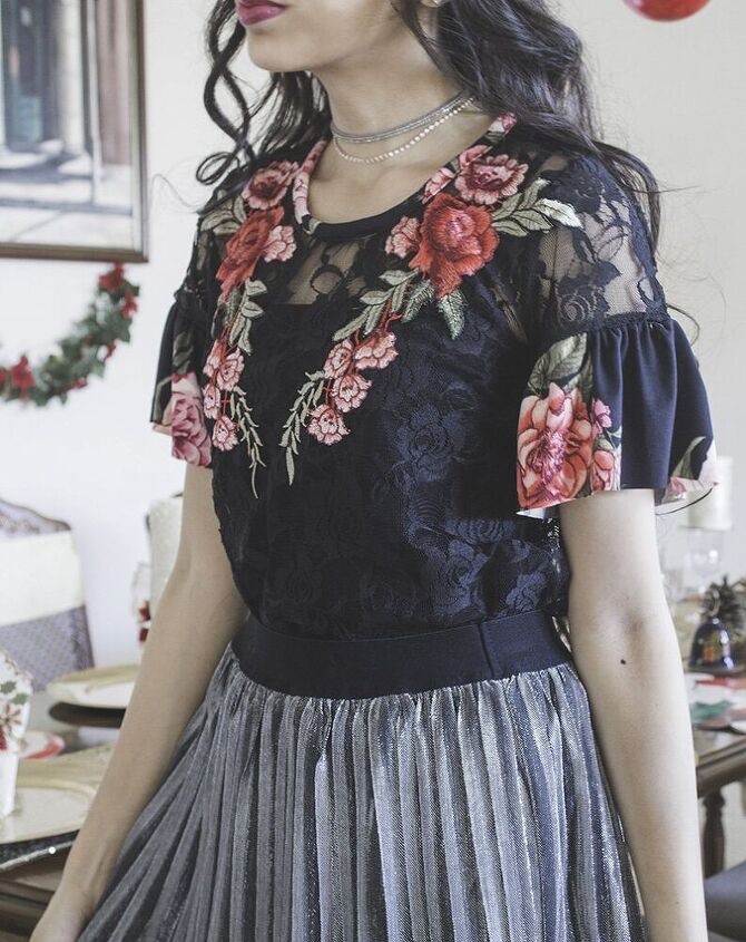 floral patch lace top with ruffle sleeves refashion