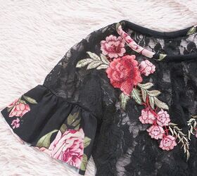floral patch lace top with ruffle sleeves refashion