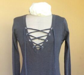 No Sew Refashion Tutorial: Add a Lace-Up Tie to a V-Neck Sweater
