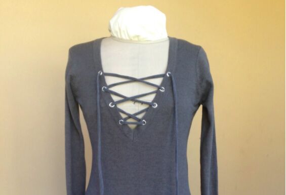 no sew refashion tutorial add a lace up tie to a v neck sweater