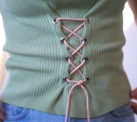 make a trendy lace up top thrift flip edition, Add the lace tie