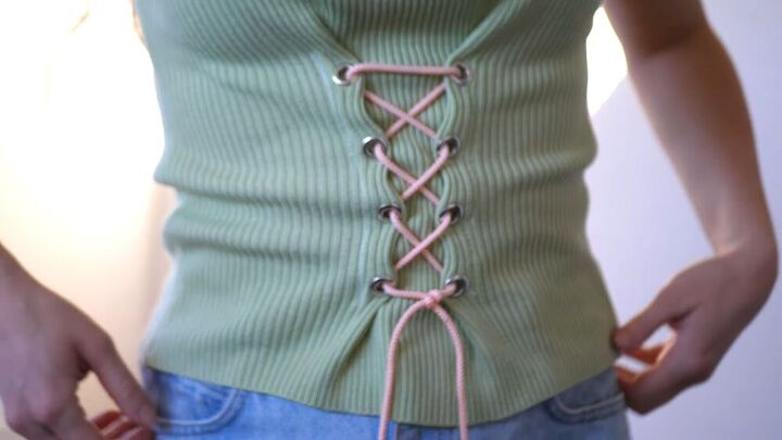 make a trendy lace up top thrift flip edition, Add the lace tie