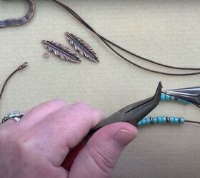 step by step beaded leather necklace tutorial, Use bent chain nose pliers