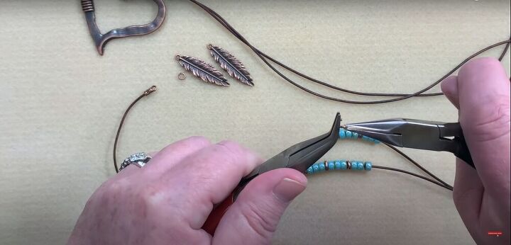 step by step beaded leather necklace tutorial, Use bent chain nose pliers