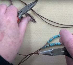 step by step beaded leather necklace tutorial, Insert jump ring into crimp end ring
