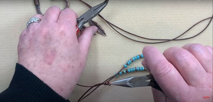 step by step beaded leather necklace tutorial, Insert jump ring into crimp end ring