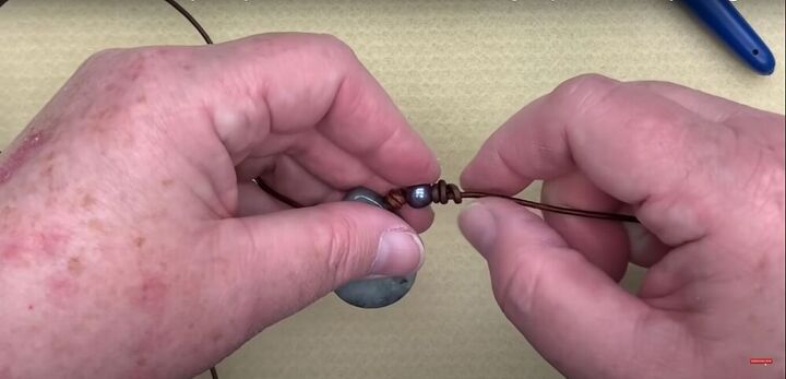bohemian jewelry tutorial featuring leather necklace knots, Make a barrel knot