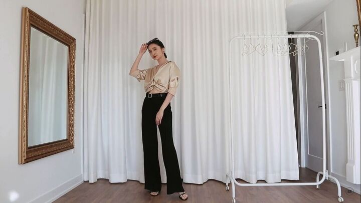 how to style wide leg pants ten different ways, Styling black wide leg pants