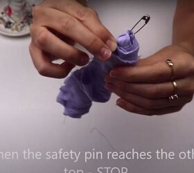 scrap buster five simple diy hair accessories, Stop when the safety pin is visible