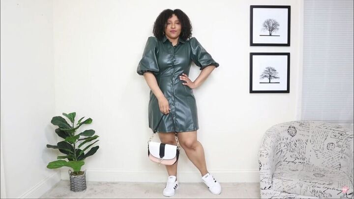 four spring wardrobe ideas how to style sneakers with dresses, Color block bag