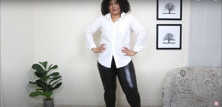 five fantastic ideas for how to style leather leggings, Style leggings with a button down shirt