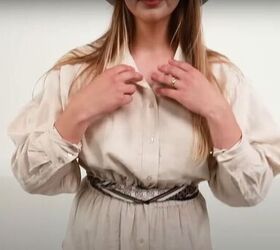 six ways to style the same shirt dress, Use a scarf as a belt