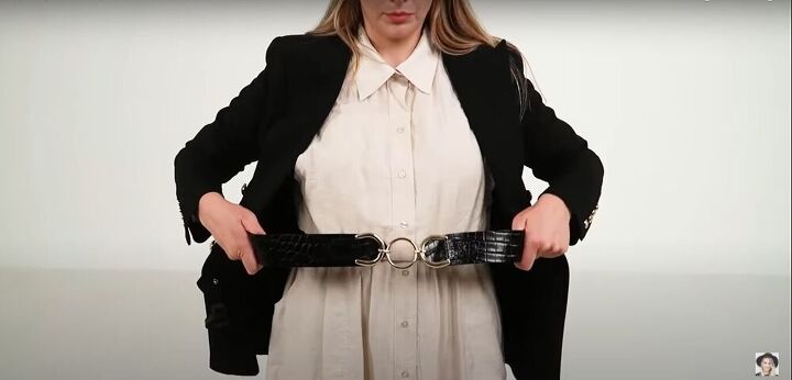 six ways to style the same shirt dress, Wide leather belt