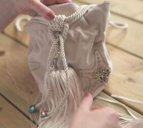 make your own sea inspired bucket bag, Attach the handles