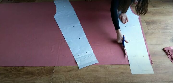 how to make sew an easy sweatpants pattern with pockets, Cutting out the pattern pieces in stretchy fabric