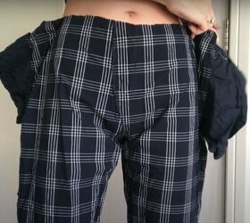 thrift flip mens pajama bottoms to diy skort, Pin at the waist