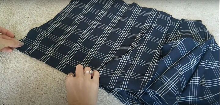 thrift flip mens pajama bottoms to diy skort, Pin the second piece to the shorts